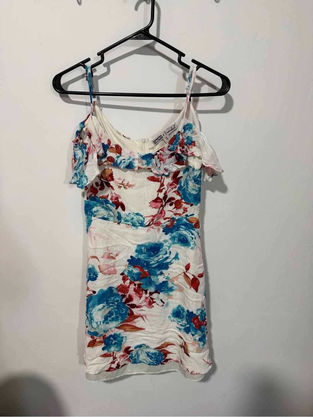 Gypsies & Moondust White Mini Dress with Blue Floral Print